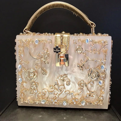 Crystal Floral Lattice Evening Bag With Embellishments