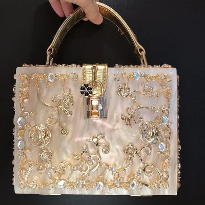 Crystal Floral Lattice Evening Bag With Embellishments