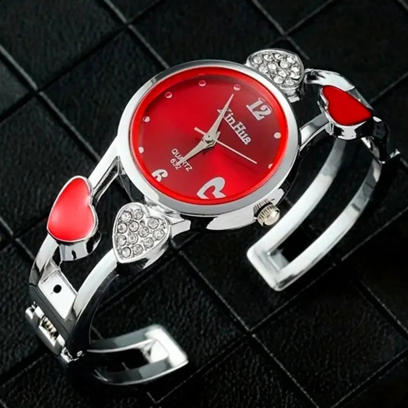 Heart Charm Watch with Crystal Elegant Dial Quartz