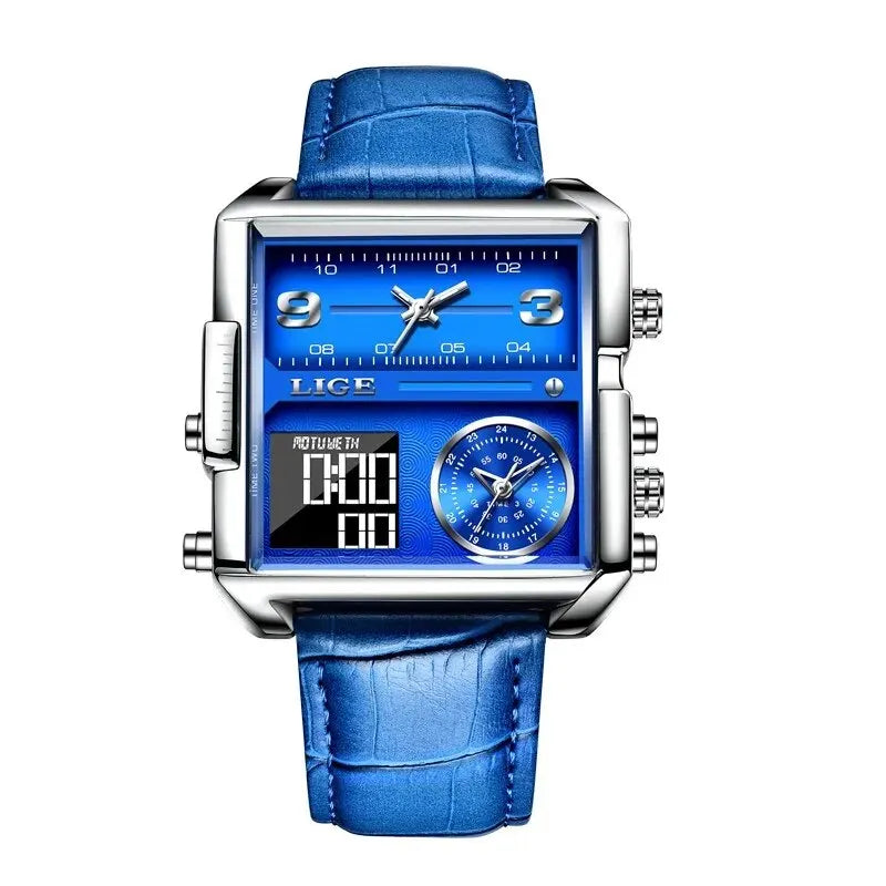 Square Dual Display Wristwatch with Analog Digital