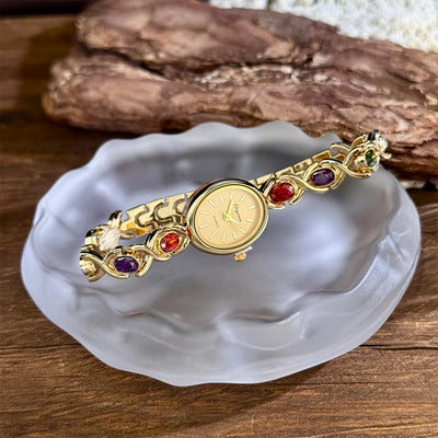Elegant Round Gem Bracelet Watch Quartz Timepiece