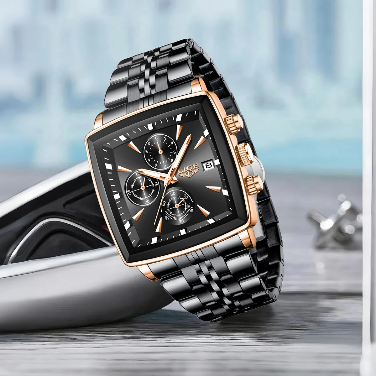 Wristwatch Chronograph Auto Date Square Dial Quartz