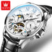 Moon Phase Mechanical Skeleton Watch With Roman Dial - Leather White