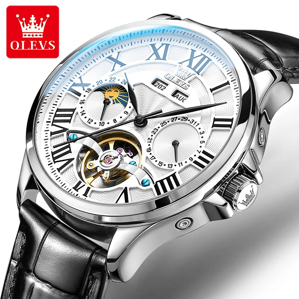 Moon Phase Mechanical Skeleton Watch With Roman Dial