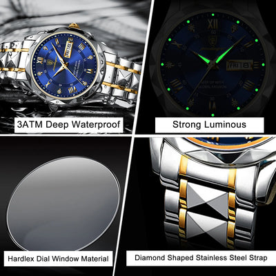 Watch with Luminous Dial and Day Date Window Elegance - WO2MEN