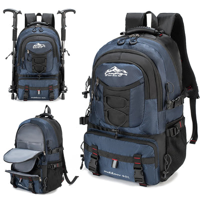 Large Capacity Hiking Backpack with Multiple Pockets - Blue