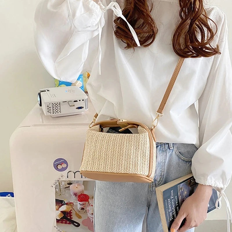 Woven Bucket Crossbody Bag for Seaside Getaways Essence