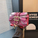 Petal Stack Crossbody With Riveted Buckle Chain Strap - Rose Red