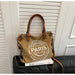 Paris Stamp Tote Bag with Convertible Carrying Strap - Brown White