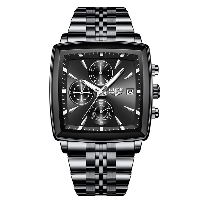 Square Chronograph Timepiece With Bold Geometric Dial