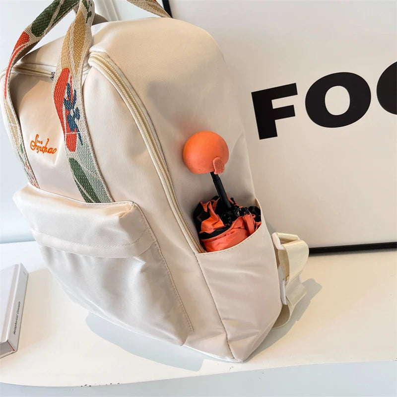 Backpack with Floral Strap Front Pocket Large Capacity