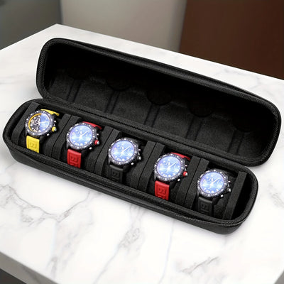 Refined Five Slot Watch Case for Travel with Cushions