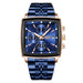 Wristwatch Chronograph Auto Date Square Dial Quartz - Rose Gold Blue