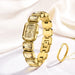 Women Square Watch with Decorative Stones Band - J