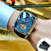 Tonneau Moon Phase Mechanical Tourbillon Skeleton Watch - Silver Blue