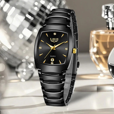 Quartz Watch with Luminous Dial and Diamond Markers