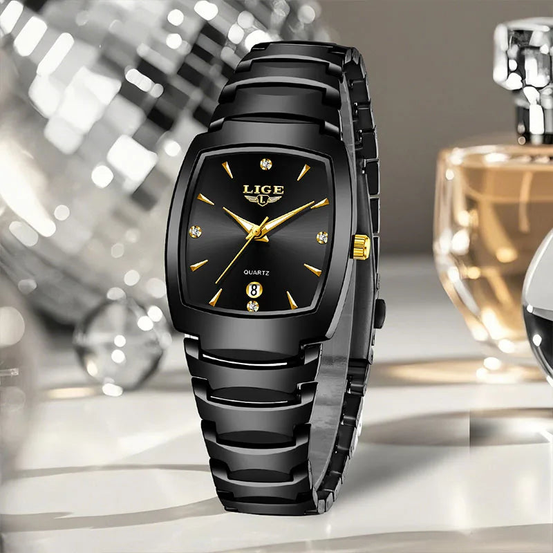 Quartz Watch with Luminous Dial and Diamond Markers