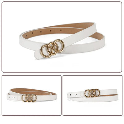 Triple Ring Buckle Belt Slim Waist for Everyday Wear