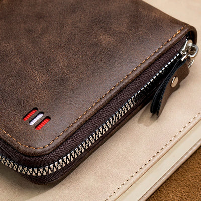 Trifold Zipper Wallet with Vintage Craft Symmetry Line - WO2MEN