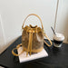 Retro Commuter Bucket Bag With Drawstring Elegance - Khaki