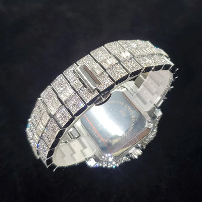 Diamond Paved Square Watch with Roman Numerals