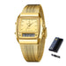 Dual Display Quartz Wristwatch with Digital Time - Gold With Box