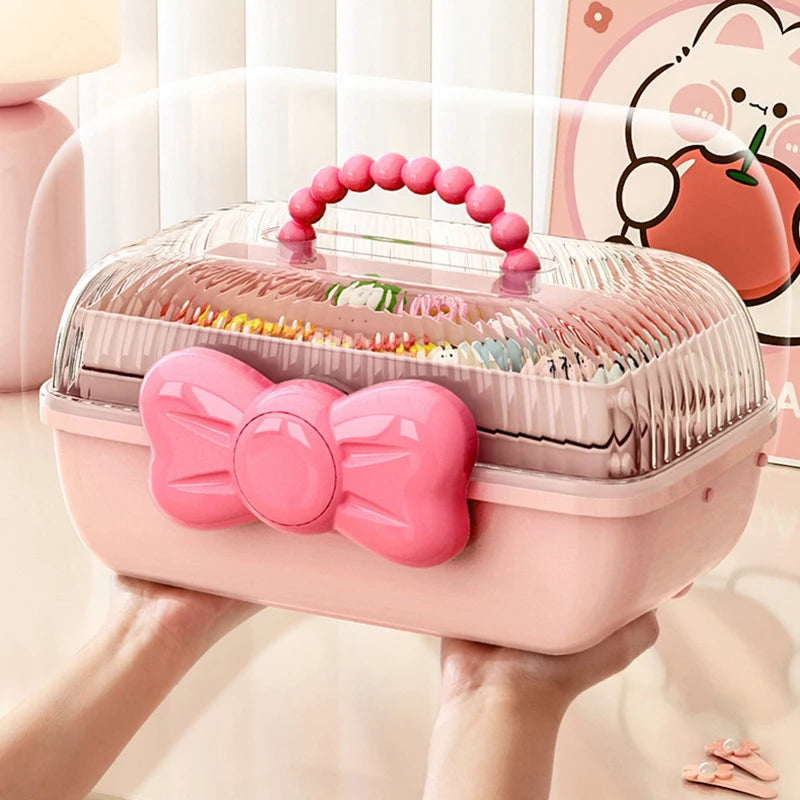 Multi Layer Hair Accessory Organizer With Bow Lid Case
