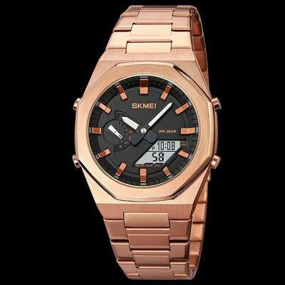 Stainless Steel Quartz Wristwatch for Men Digital - Rose Gold White
