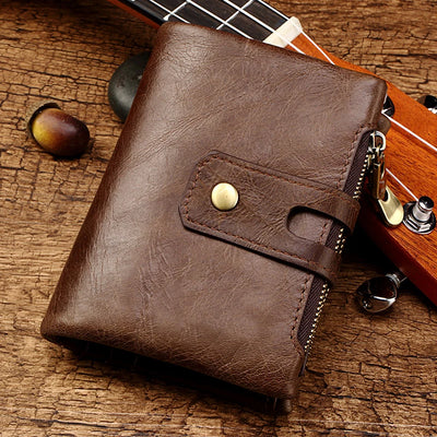Retro Leather Wallet With Dual Zippers And Coin Pocket