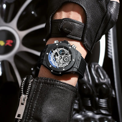 Skeleton Chronograph Quartz Wristwatch Water Resistant