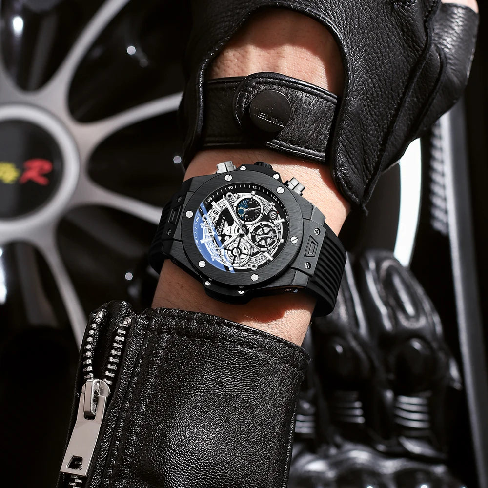 Skeleton Chronograph Quartz Wristwatch Water Resistant