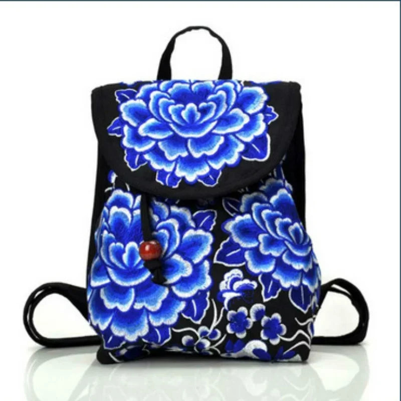 Floral Embroidery Backpack with Hasp Closure Front