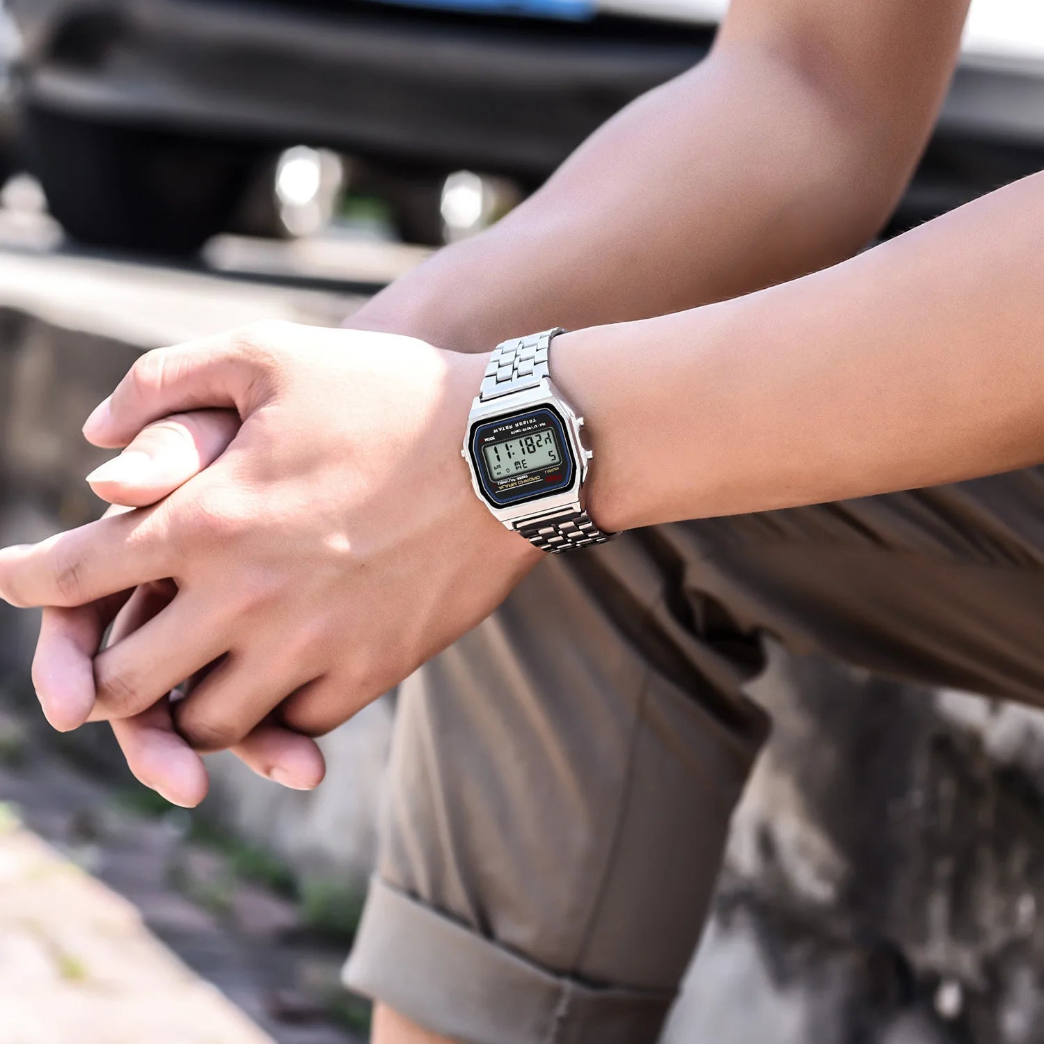 Digital Wristwatch Rectangular Face Bracelet Clasp