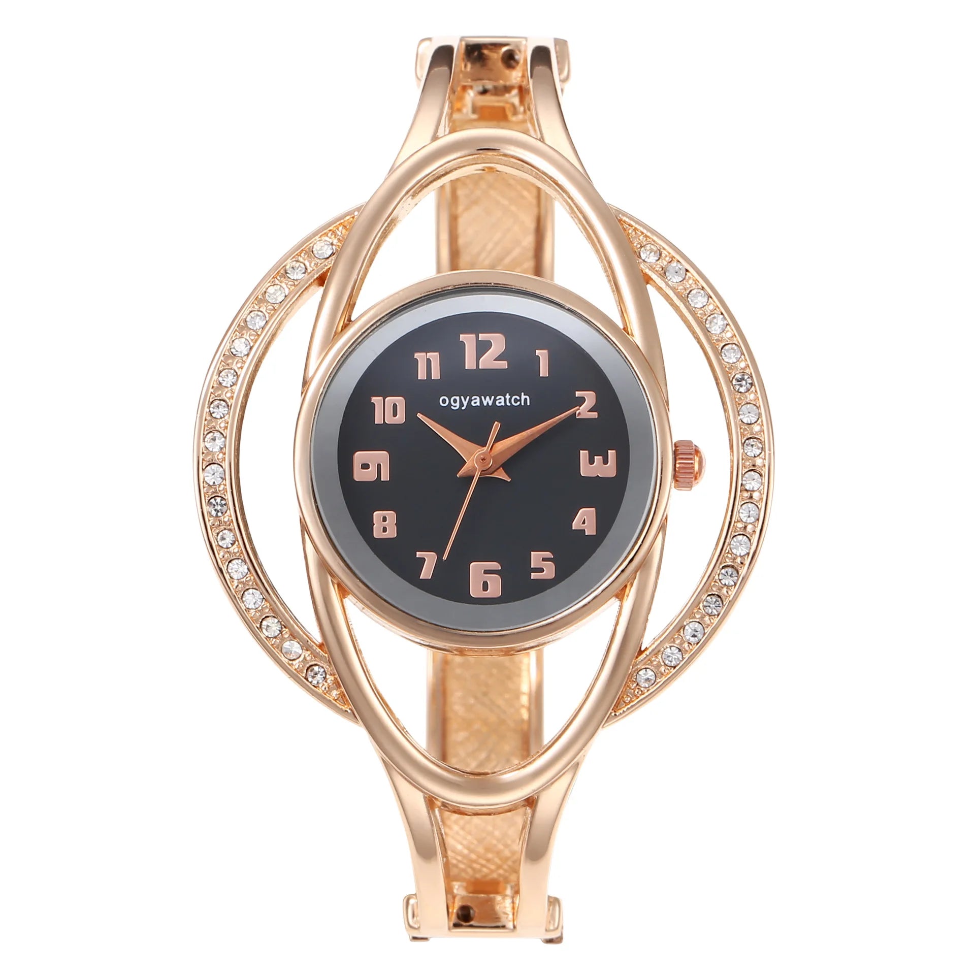 New Womens Gold Metal Wristwatch with Crystal Accents