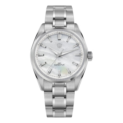 Classic Round Watch Textured Dial Luminous Hands - White Mop