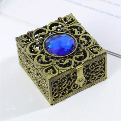 Ornate Filigree Bead Box with Jewel Top Decorative