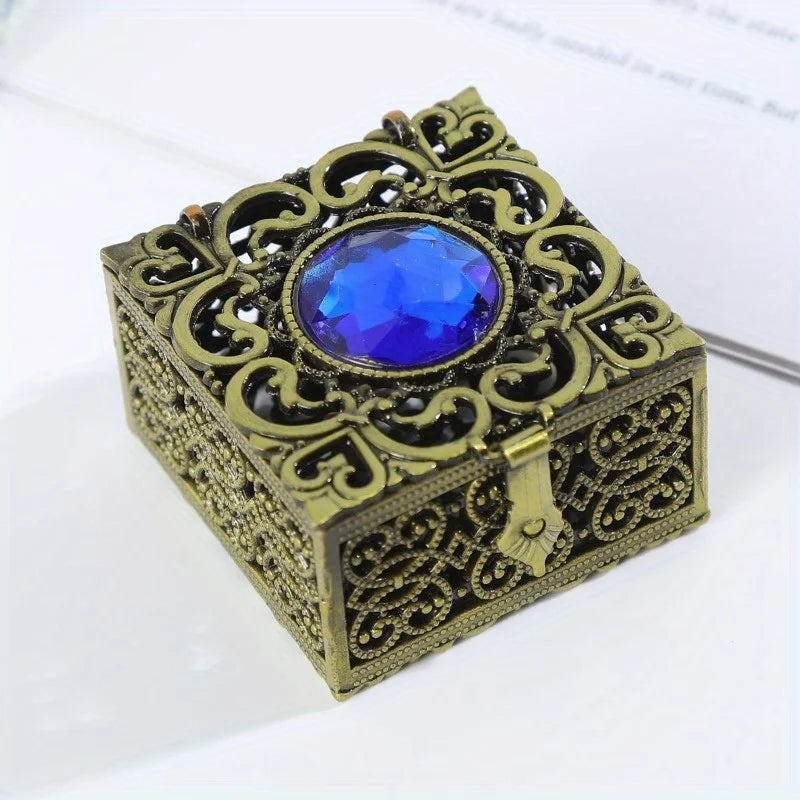 Ornate Filigree Bead Box with Jewel Top Decorative