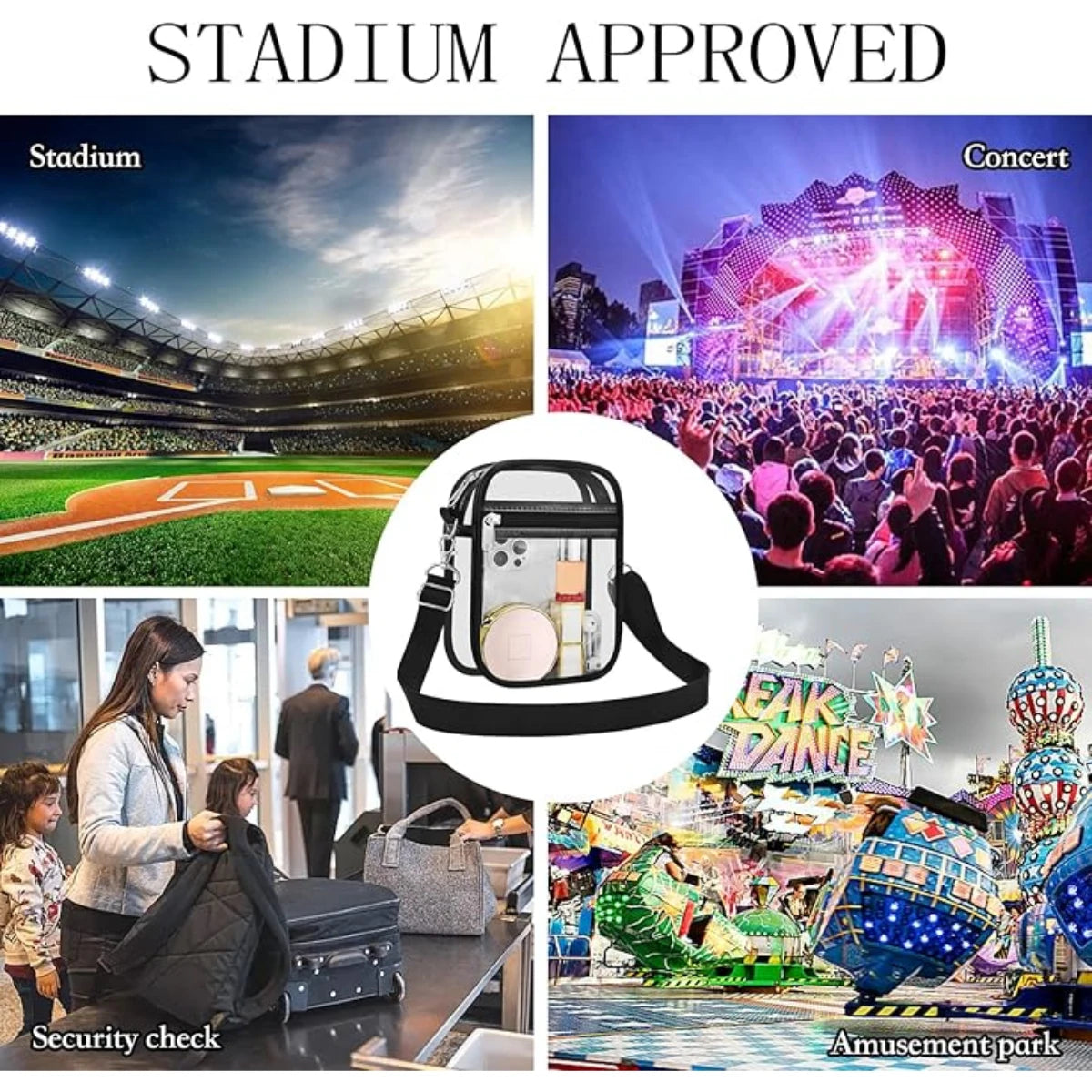 Stadium See Through Crossbody Bag for Events Security