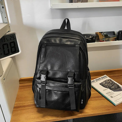 Backpack with Laptop Compartment And Front Buckles - Black