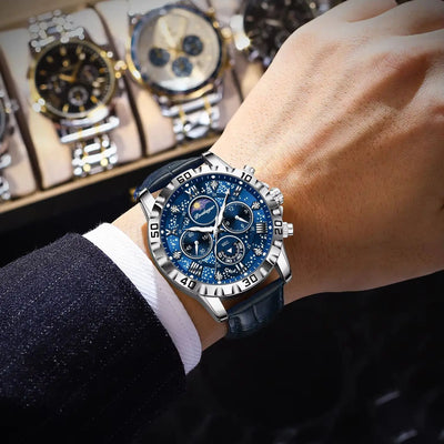 Watch Cosmos Chronograph Leather Strap Luminous Dial - WO2MEN