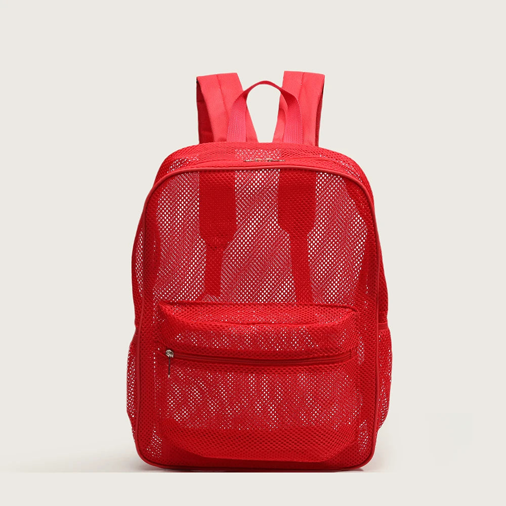 Mesh Breathable Backpack Front Pocket Large Capacity - Red