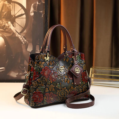 Floral Embroidered Handbag With Vintage Bloom Motif - WO2MEN