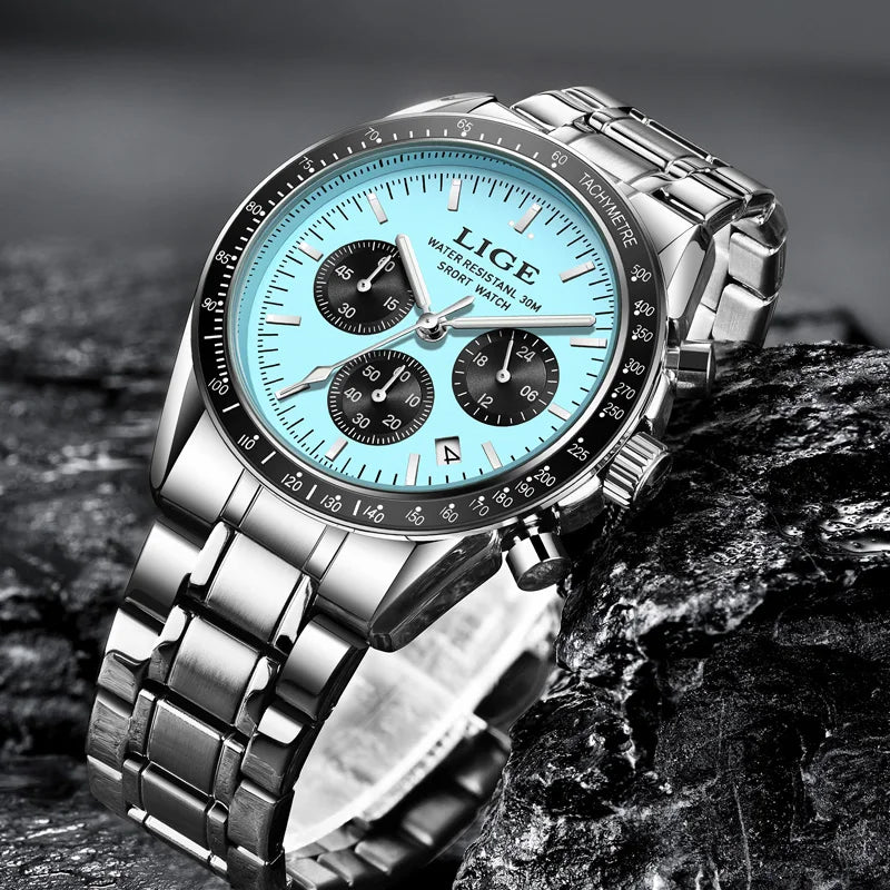 Chronograph Stainless Steel Watch with Water Resistance