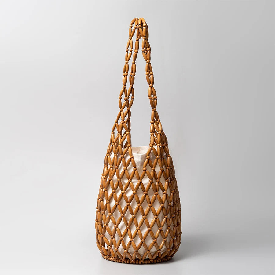 Woven Bead Tote Handbag With Hollow Out Design