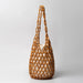 Woven Bead Tote Handbag With Hollow Out Design - Brown