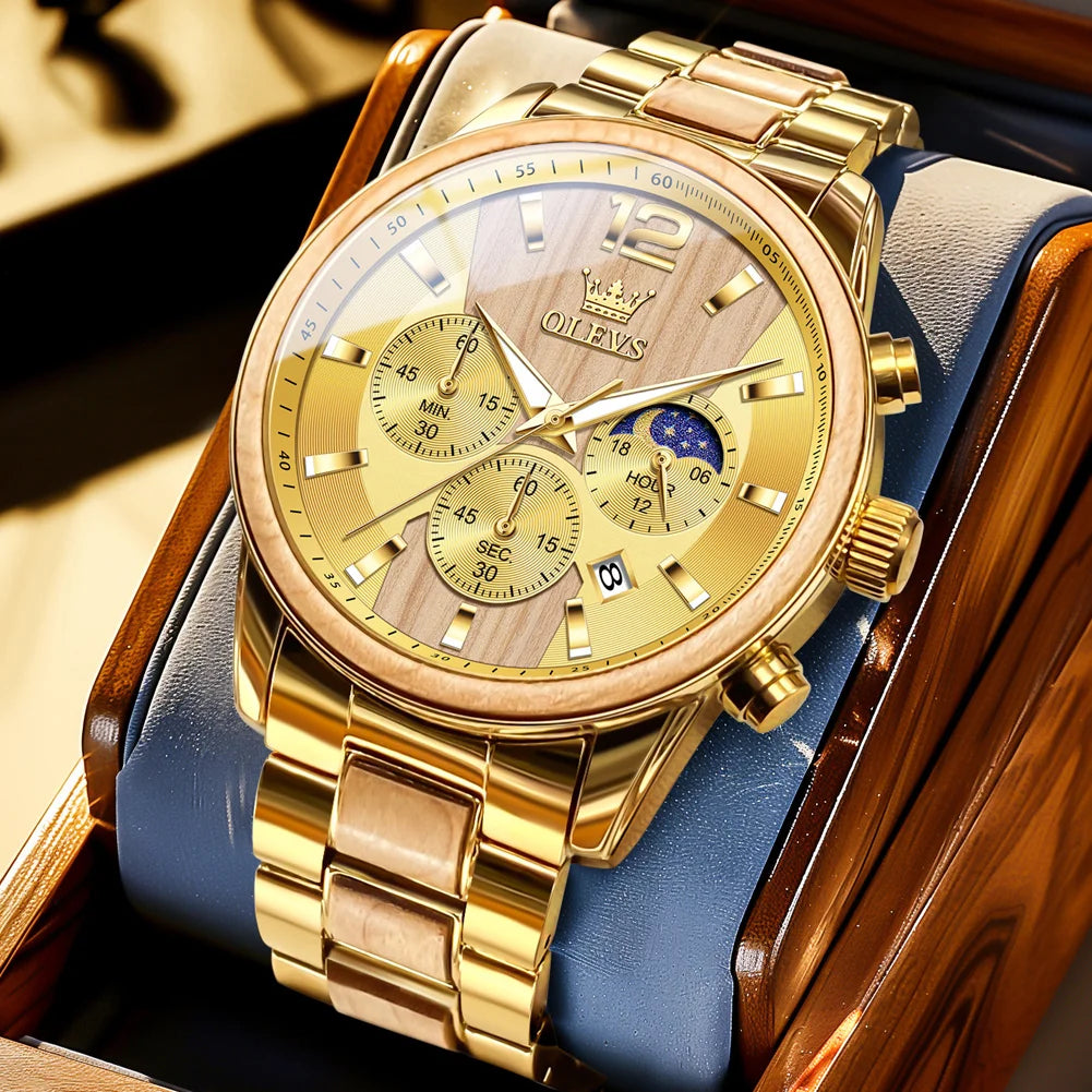 Chronograph Wristwatch with Moon Phase and Date - Gold