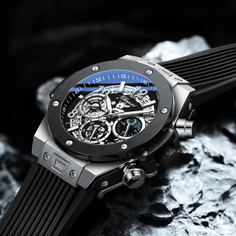 Skeleton Chronograph Quartz Wristwatch Water Resistant