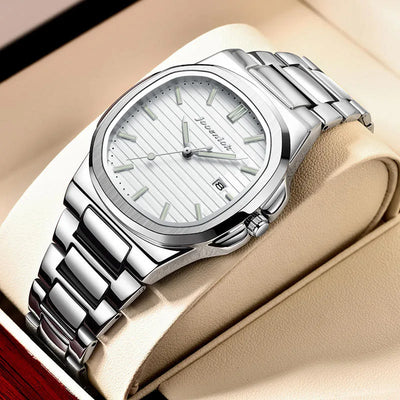 Elite Square Wristwatch with Date And Luminous Hands - Silver White