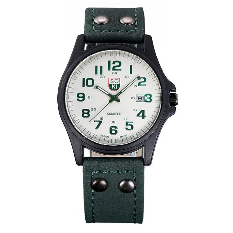 Analog Quartz Wristwatch Calendar Date Window - Green