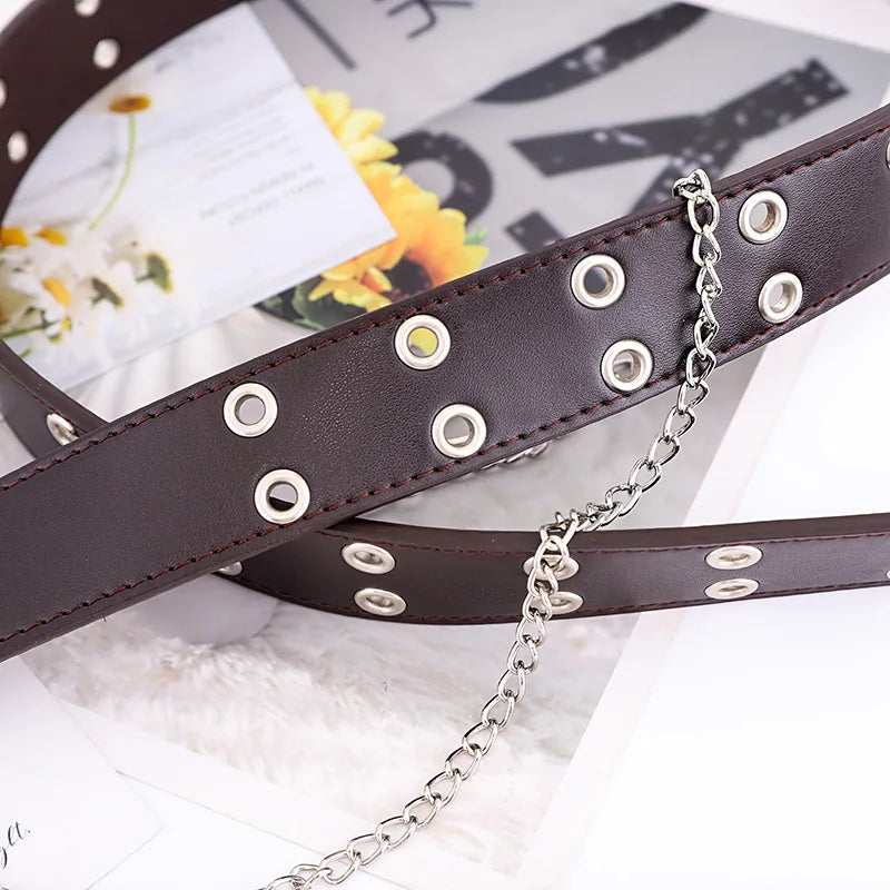 Women Double Ring Eyelet Belt for Dress Jeans